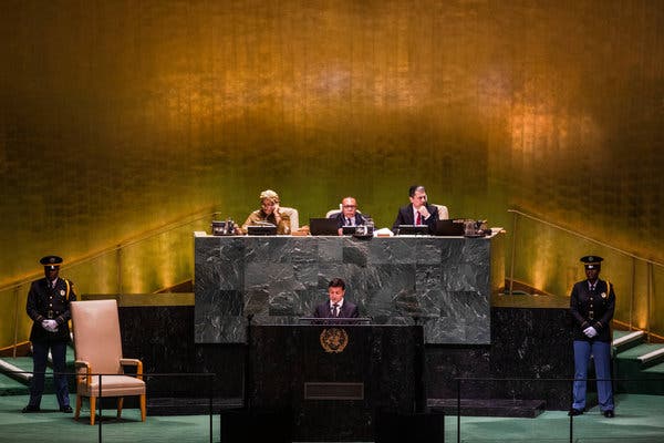 President Volodymyr Zelensky of Ukraine addressing the United Nations General Assembly on Wednesday.